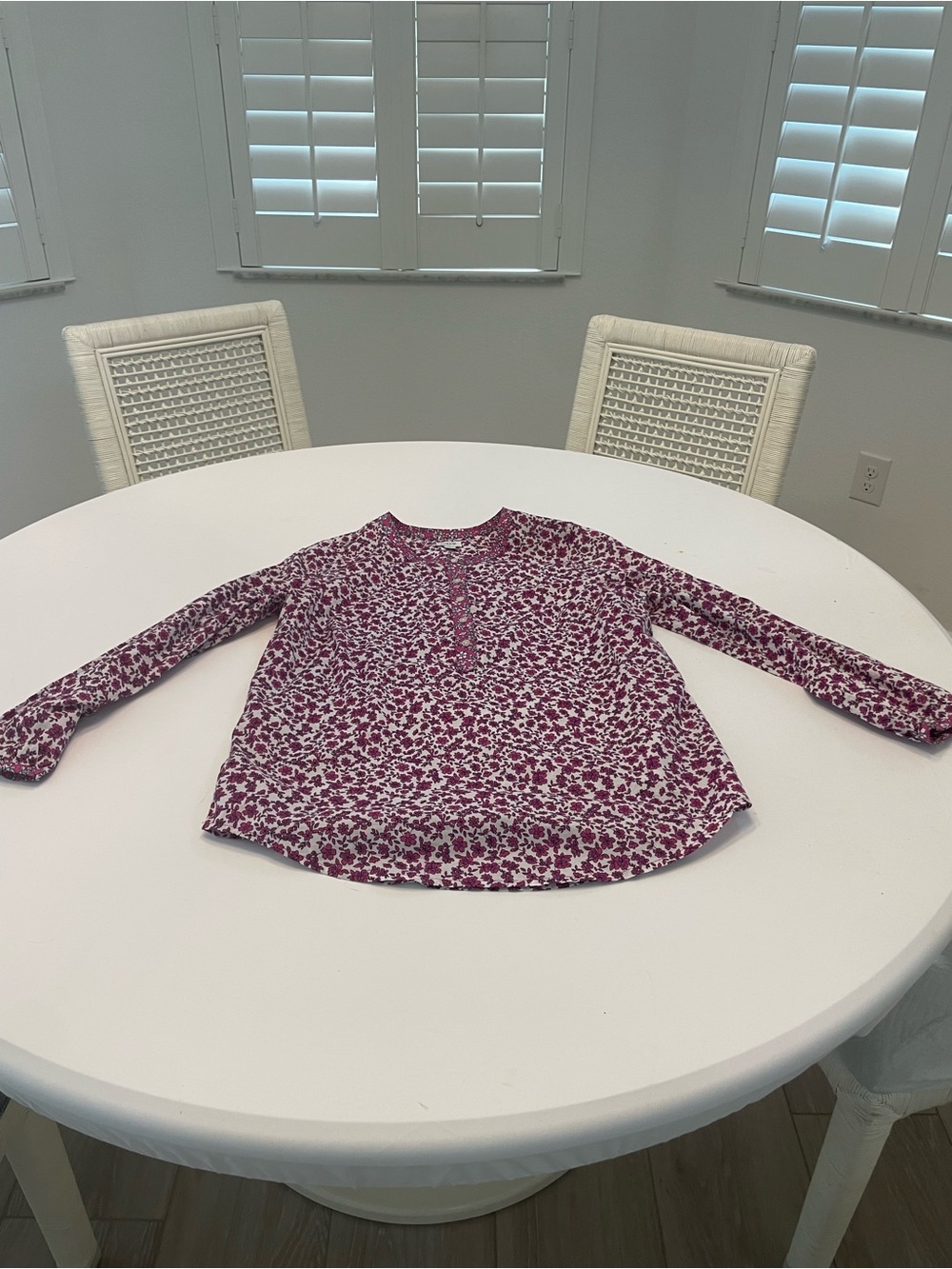 J. Crew Pink Floral Long-Sleeve Henley Blouse